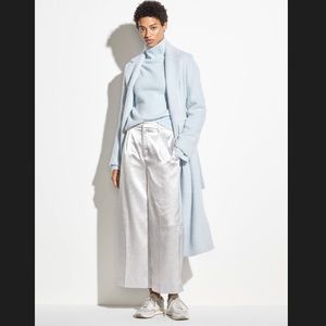 Vince Metallic Silver Satin Crop Wide Pant